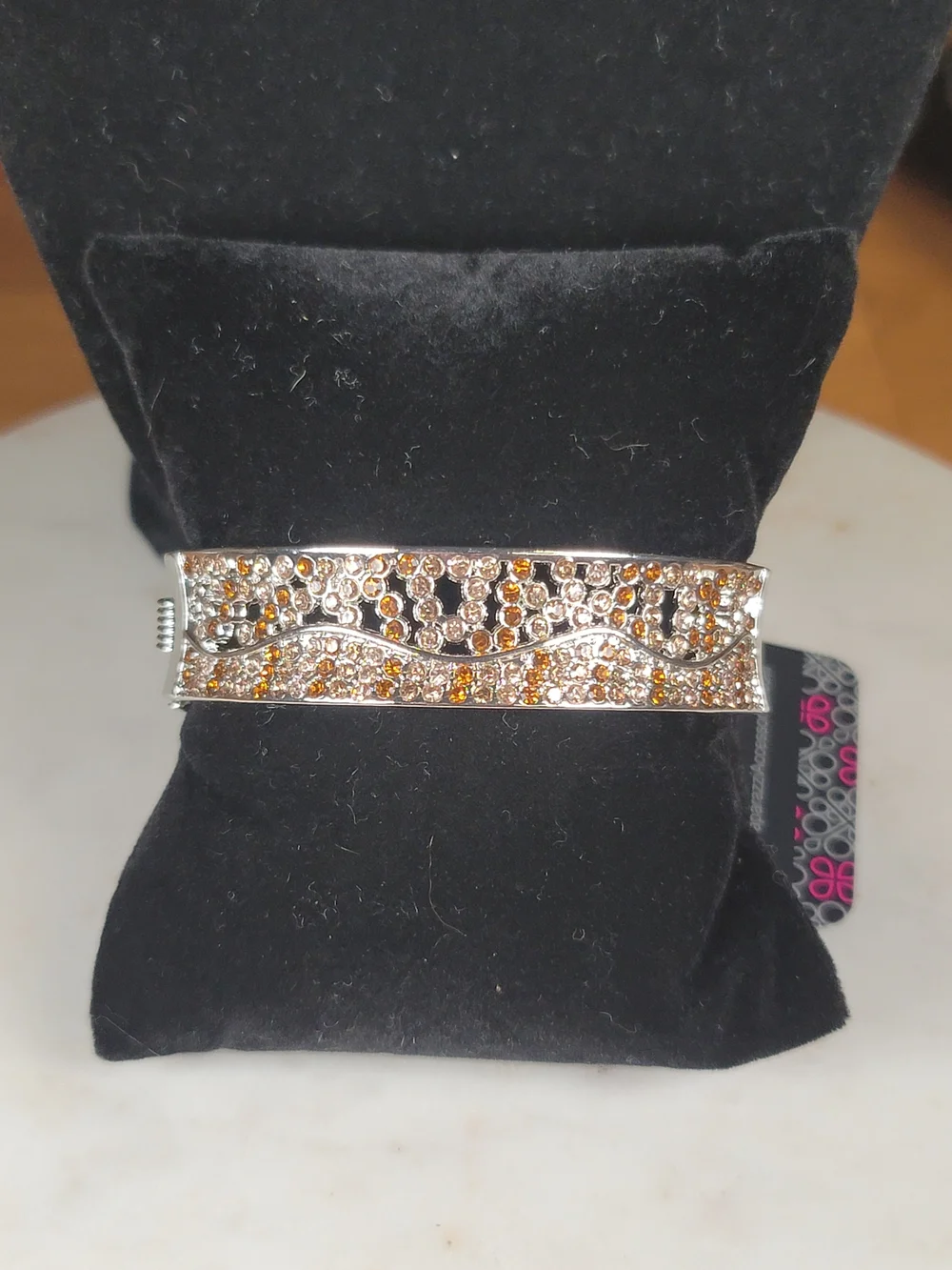Rhineatone Pavé Silver-Tone Wave Bracelet with Amber Accents - Picture 1 of 1
